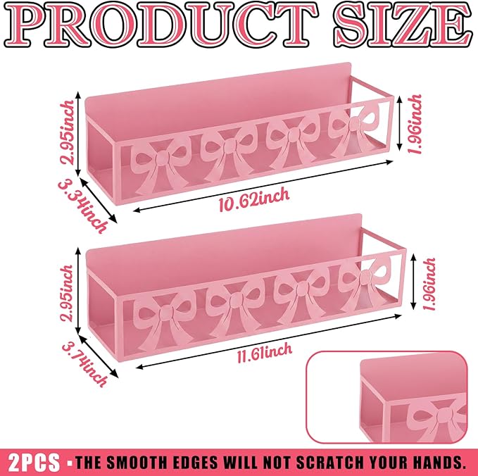 Beeveer 2 Pack Cute Bow Magnetic Spice Rack for Refrigerator Metal Magnet Basket Shelf for Fridge Seasoning Storage Organizers Home Decor Kitchen Accessories (Pink)