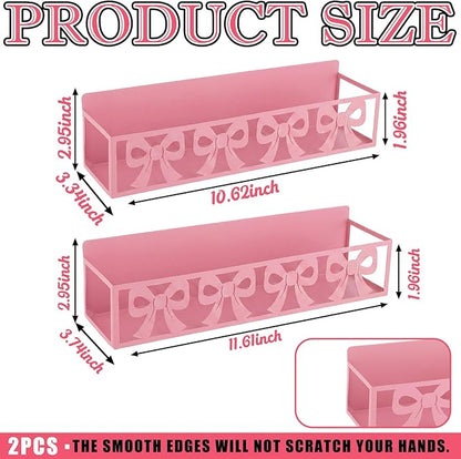 Beeveer 2 Pack Cute Bow Magnetic Spice Rack for Refrigerator Metal Magnet Basket Shelf for Fridge Seasoning Storage Organizers Home Decor Kitchen Accessories (Pink)