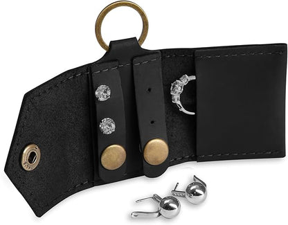Leather Keychain Earrings Holder, Wedding Travel Case, Engagement Holder, Pouch Bag, Workout and Gym Ring Holder (Cognac)