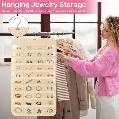 3 Pack Hanging Jewelry Organizer, 80 Clear Pockets earring organizer and storage, Accessories holder organizer for Closet, Jewelries, Necklace, Travel
