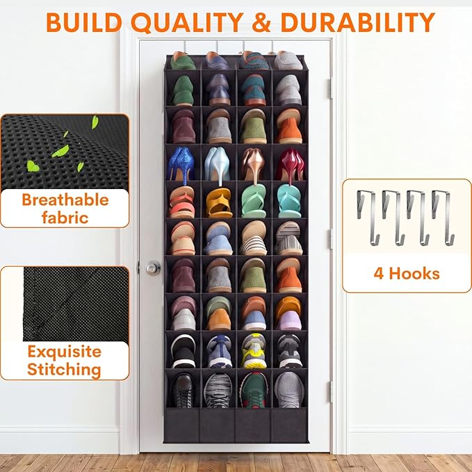 30-40 Pairs Over the Door Shoe Organizer, Large & Deep Pockets Hanging Shoe Rack, Space-Saving Closet Door Organizer Fits Boots,Sneakers or Larger Shoes,Shoe Storage for Bedroom,Small Closet,Entryway