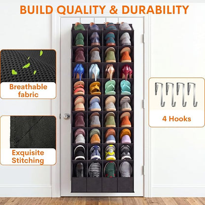 30-40 Pairs Over the Door Shoe Organizer, Large & Deep Pockets Hanging Shoe Rack, Space-Saving Closet Door Organizer Fits Boots,Sneakers or Larger Shoes,Shoe Storage for Bedroom,Small Closet,Entryway