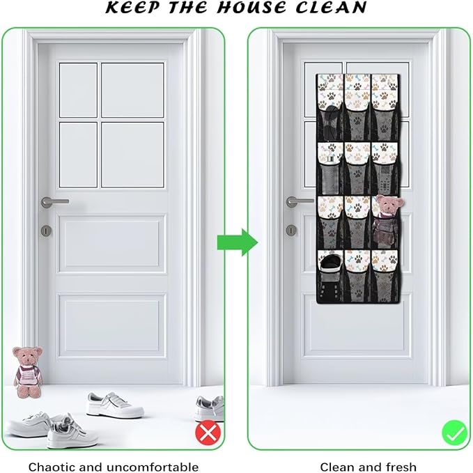 Dog Paw Over the Door Shoe Organizer 12 Large Pockets Hanging Shoe Organizer Sturdy Oxford Fabric Shoe Rack for Door Sock Organizer