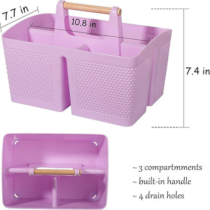 rejomiik Portable Shower Caddy Basket Plastic Cleaning Caddy Organizer Storage Tote with Handle for Bathroom, College, Dorm Room Essentials, Light Purple