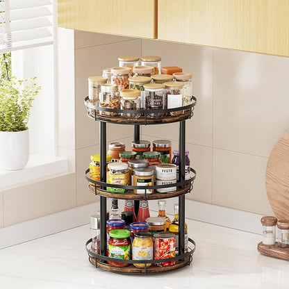 LAMU 12'' Wood Lazy Susan Spice Rack Organizer, 3 Tier Spice Organization for Cabinet, Countertop, Kitchen, Table Top, Pantry, Condiment and Seasoning Rack Organizer