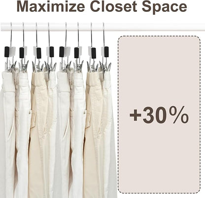 BAGAIL 20 Pack Wooden Pants Hangers with Adjustable Clips, 360°Swivel Hook Space Saving Skirt Holders with Anti-Rust Clips for Trousers, Jeans, Shorts (Black)
