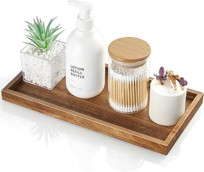 ALELION 11.7" Bathroom Vanity Tray for Counter - Acacia Wood Decorative Tray for Toilet Tank Makeup Perfume Jewelry Catchall Coffee Table - Wooden Kitchen Countertop Organizer for Soap Dispenser