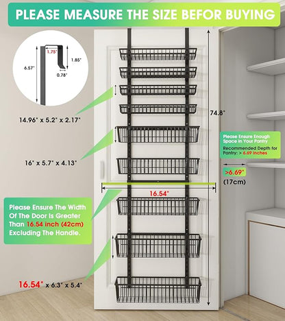 Mefirt 9-Tier Over The Door Pantry Organizer, Pantry Storage and Organization, Black Metal Hanging Spice Rack Seasoning Shelves Door, Wall Mount for Home & Kitchen, Laundry Room Bathroom Organization