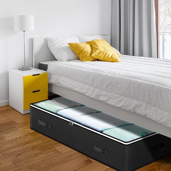 6 Pack Under Bed Storage Containers Organizer, Large Capacity Underbed Clothes Storage Bins, Bedroom Organization and Storage, Foldable Storage Bags for Clothes Pillow Blankets Bedding