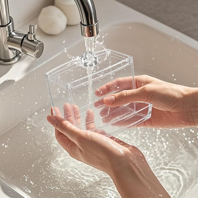 Clear Acrylic Qtip Holder Dispenser, Apothecary Jar for Cotton Swab, Ball & Floss Picks, Small Bathroom Countertop Organizer and Storage, Modern Vanity Decor