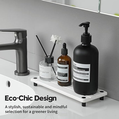 Razborci Instant Dry Sink Caddy Kitchen Sink Organizer, Quick Drying Diatomaceous Earth Stone Sink Tray Sponge Holder Soap Dish, Bathroom Countertop Vanity Dispenser Toothbrush Bottle, White, 10" x 4"