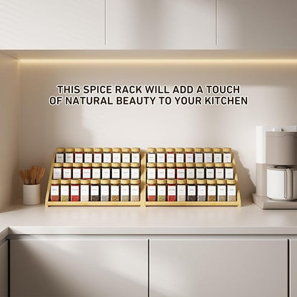 Bamboo Spice Rack - 3 Tier Spices Rack Kitchen Cabinet Organizer for Kitchen, Countertop Seasoning Storage Organizer Shelf.