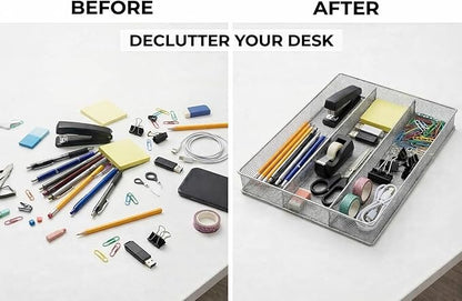 YBM Home Metal Silverware Organizer for In-Drawer Cutlery Storage, 3 Compartment Mesh Cutlery Flatware Tray Sorts Kitchen Utensils, Great for Office Supplies 1150s