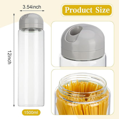 Glass Spaghetti Pasta Storage Container with Lids, Glass Food Storage Jar for Spaghetti, Clear Airtight Food Storage Kitchen Canister for Pasta, Noodles, Nuts, Flour, Cereal