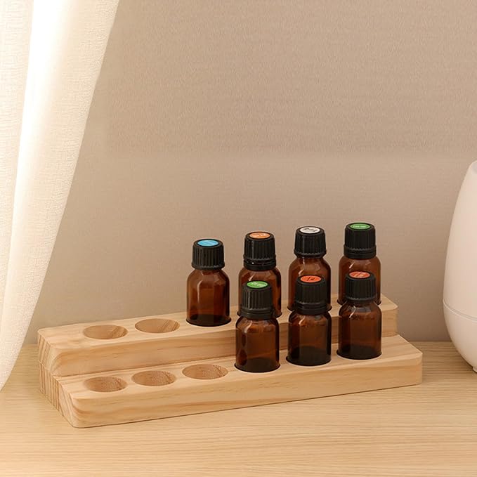 Essential Oil Display Stand Solid Wood Essential Oil Holder with 2 Tier Display Organizer Essential Oils Box Organizer Storage Rack for Organizing Displaying Holds 12 Bottles Shelves for Oil