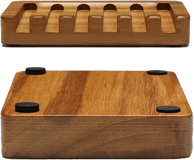 SAMEBUTECO Set of 2 Teak Wood Soap Dishes with Sloped Drain | Bar Soap Holder for Shower, Bathroom Sink, Kitchen | Natural Wooden Soap Saver Tray with Quick-Dry Grooves