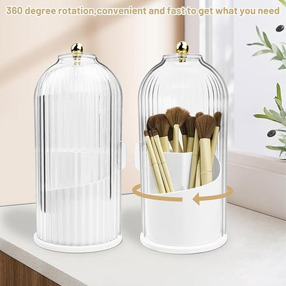 1PCS Makeup Brush Holder Organizer with Clear Lid 360 Rotating Sliding Opening Dustproof Brushes Container for Vanity