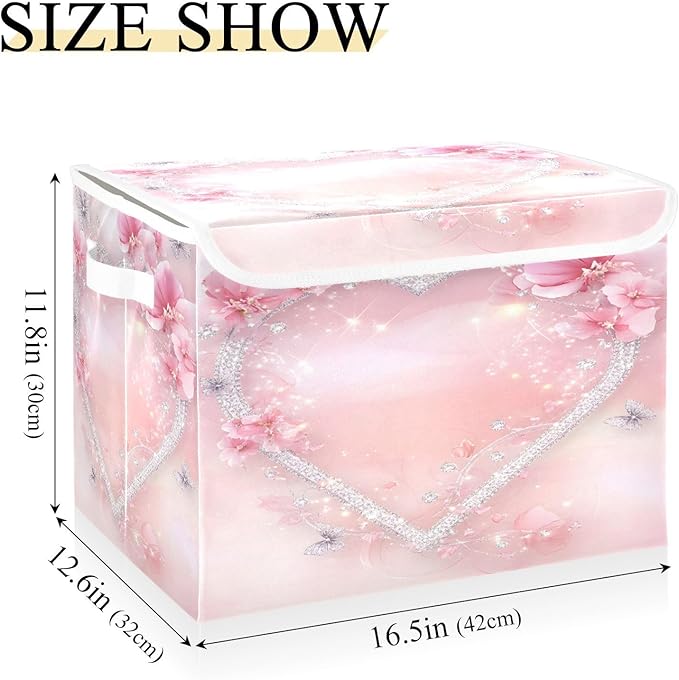 senya Valentines Baskets Collapsible Storage Bins with Lids, Love Butterfly Storage Boxes Clothes Baskets for Organizing