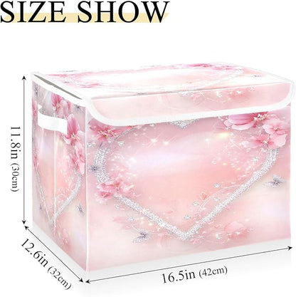 senya Valentines Baskets Collapsible Storage Bins with Lids, Love Butterfly Storage Boxes Clothes Baskets for Organizing
