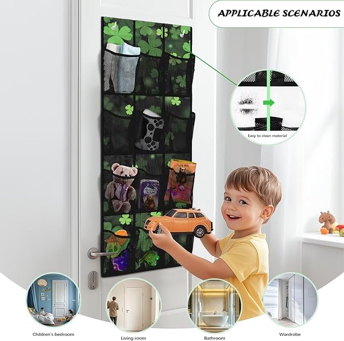 Multi-Functional Over the Door Organizer with 12 Mesh Pockets, Storage Hanging Bag Behind the Door for Shoes Accessories Cleaning Supplies for Home Office Use, Lucky Leaf