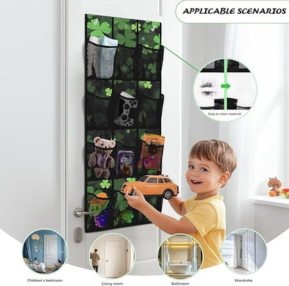 Multi-Functional Over the Door Organizer with 12 Mesh Pockets, Storage Hanging Bag Behind the Door for Shoes Accessories Cleaning Supplies for Home Office Use, Lucky Leaf