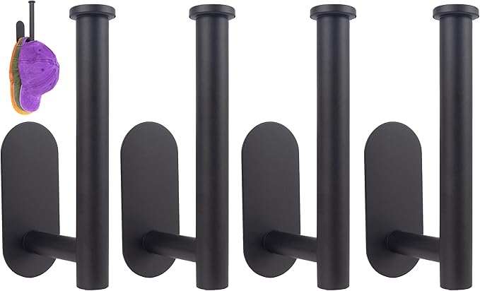 Hat Racks for Baseball Caps, 4 Pack Stainless Steel Adhesive Hat Hanger Hooks Holder for Wall, Multi-Function Hat Storage Organizer Hanger, Hat Hooks Wall Mount for Closet Bedroom Storage, Black