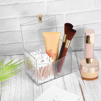 2-Grid Qtip Holder Dispenser,Transparent Cotton Ball Holder,Clear Bathroom Organizer with Lid Guest Bathroom Essentials for Cotton Swabs and Balls Container Cosmetics Storage for Vanity