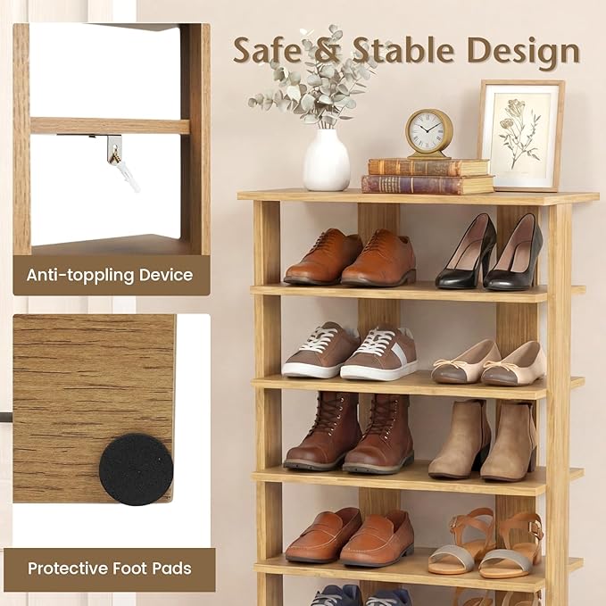 Tangkula 8-Tier Vertical Shoe Rack, Space-Saving Corner Shoe Organizer for 14 Pairs, Narrow Shoe Storage for Entryway, Front Door, or Closet