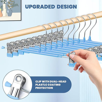 HUADYMEET 30 Pack 12Inch Pants Hangers with Clips,Metal Trouser Hanger for Jeans.Space Saving Skirt Hangers Heavy Duty Non-Slip Adjustable Clothes Shorts Hanger for Women,Men,Sky Blue