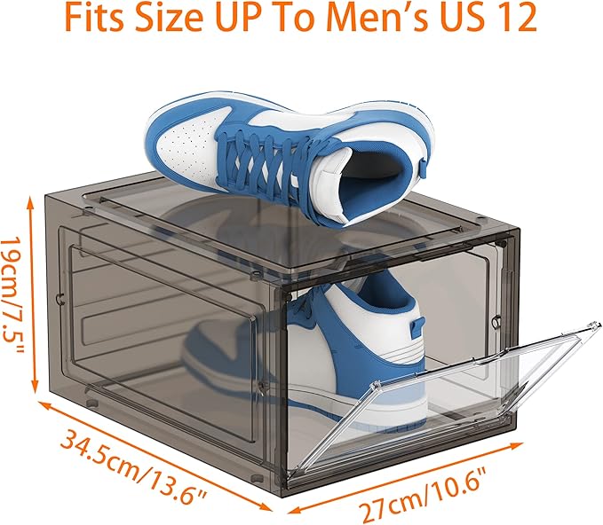 HOMIDEC Shoe Storage, 8 Pack Shoe Organizer Hard Plastic Shoe Box, Shoe Boxes Clear Plastic Stackable, Shoe Boxes with Lids for Size 13