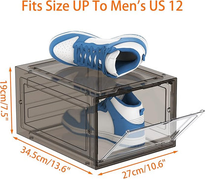 HOMIDEC Shoe Storage, 8 Pack Shoe Organizer Hard Plastic Shoe Box, Shoe Boxes Clear Plastic Stackable, Shoe Boxes with Lids for Size 13