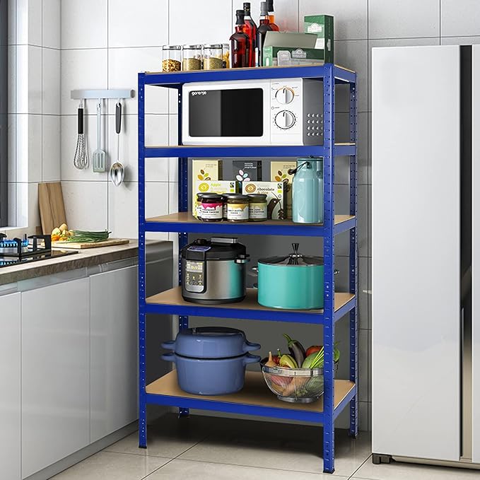 Tangkula 72" Storage Shelves, Heavy Duty Steel Frame 5-Tier Garage Shelf, Metal Multi-Use Storage Shelving Unit for Home/Office/Dormitory/Garage (1, Navy Blue)