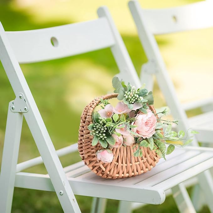 Fofetbfo 2PCS Half-moon Mini Straw Rattan Baskets, Hand-woven Flower Basket with Handle, Retro Storage Containers, Khaki