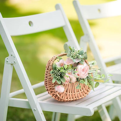 Fofetbfo 2PCS Half-moon Mini Straw Rattan Baskets, Hand-woven Flower Basket with Handle, Retro Storage Containers, Khaki
