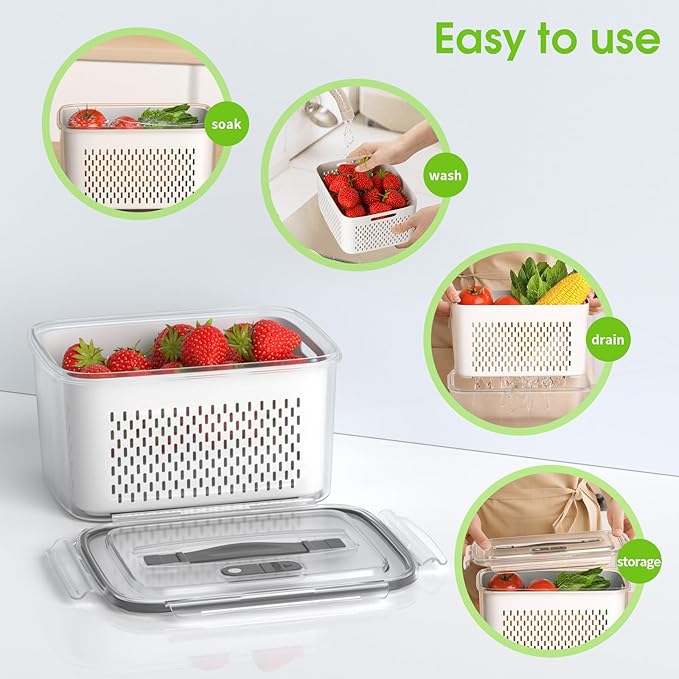 BOICHU Fruit Storage Containers for Fridge - 5 Size Berry Containers for Fridge Keep Fresh with Colanders and Vent Handle Lids, Clear Vegetable Storage Containers for Refrigerator, Lettuce Keeper