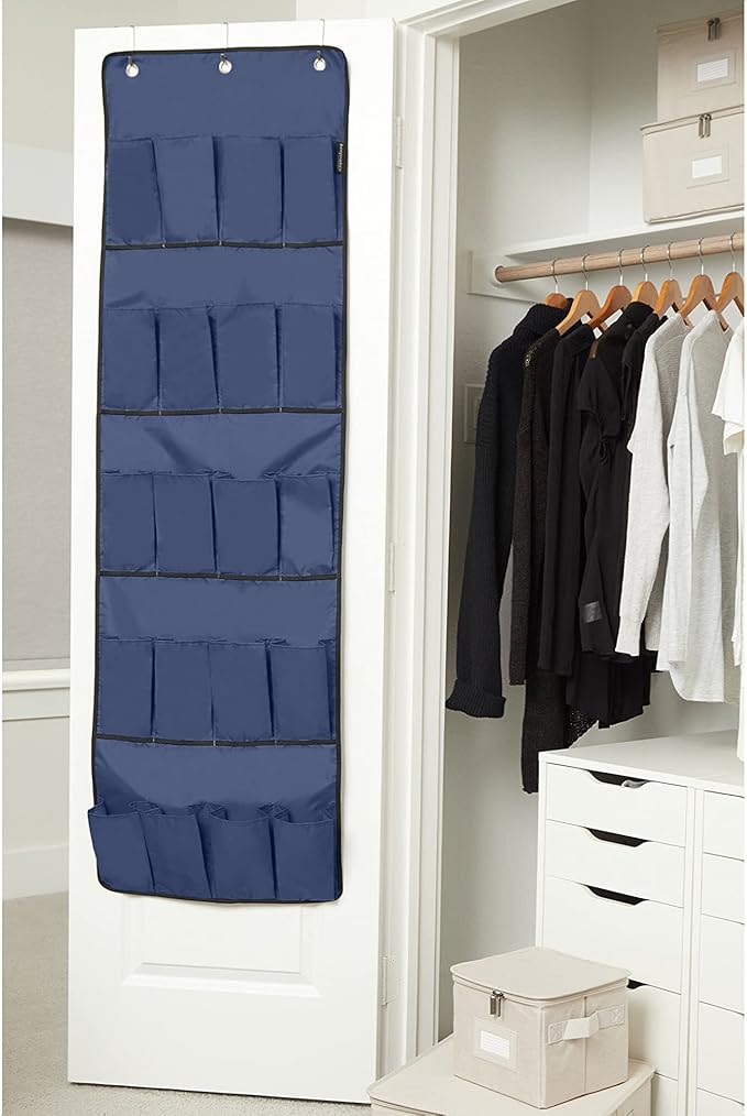 Covermates Keepsakes Over the Door Shoe Organizer – Heavy-Duty Hanging Footwear Storage with 20 Pockets and Stainless Steel Hooks – Space-Saving Closet & Bedroom Organization, Blue