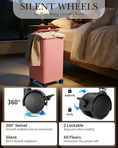Laundry Hamper with Wheels, 75L Large Clothes Hamper with Removable Inner Bag, Collapsible Dirty Clothes Basket for Dorm, Rolling Dirty Clothes Basket for, Bedroom, Bathroom, Laundry Room