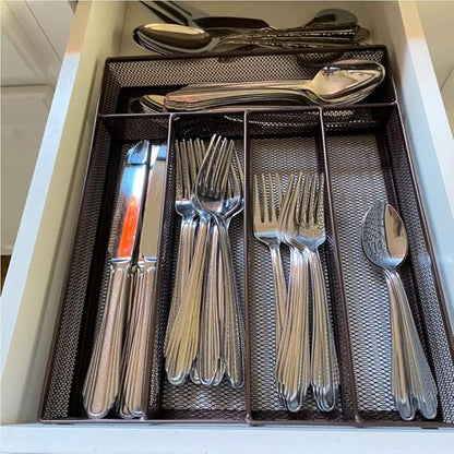 COSWE Silverware Tray for Drawer, Silverware Organizer, Metal Drawer Organizer Kitchen Utensils with Foam Feet Multi Compartments Cutlery Organizer in Drawer