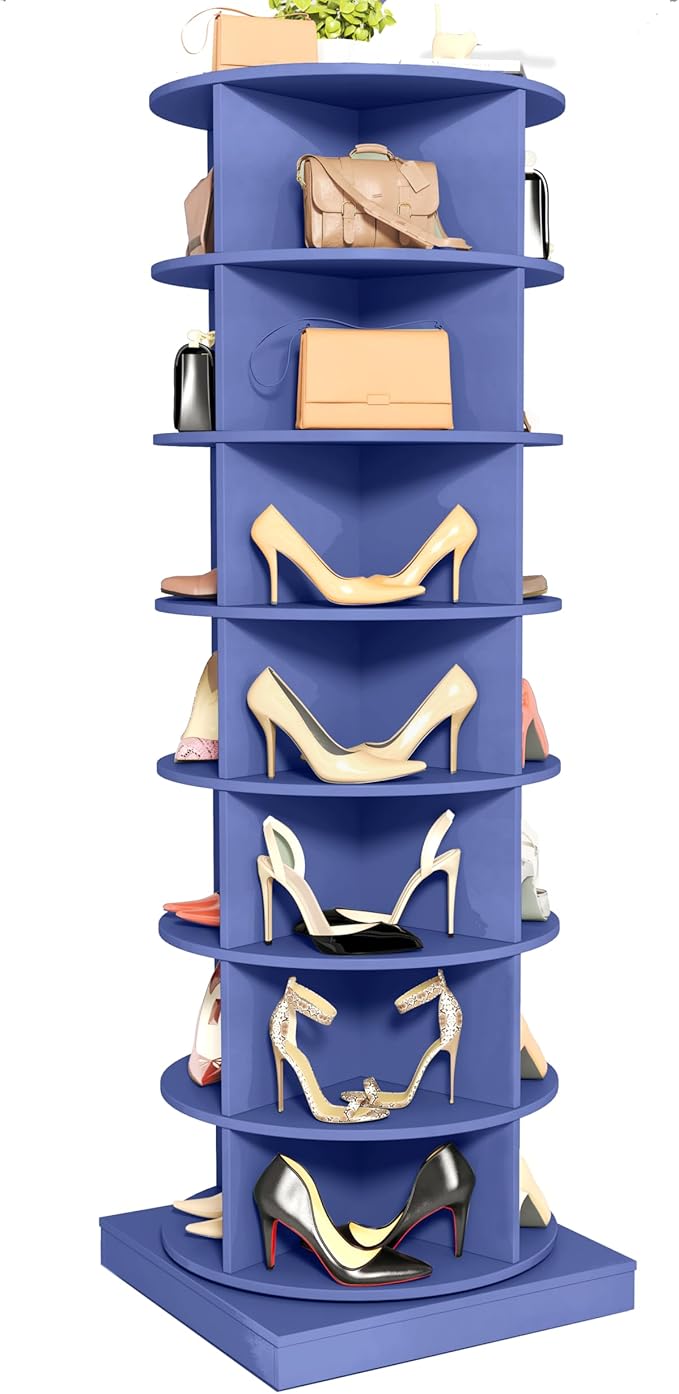 HomVent Rotating Shoe Rack, 7-Tier Spinning Shoe Rack Tower, Free Standing 360° Revolving Shoe Organizer Shoe Storage Shelf Hold Over 28 Pairs Shoes for Entryway Living Room