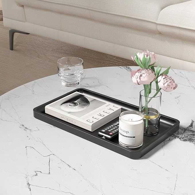 Weenson Black Bathroom Vanity Tray for Countertop Decor Perfume Makeup Toiletries Toilet Tank, Large Bamboo Kitchen Tray for Spice Salt, Serving Tray for Food Coffee, Nightstand Candle 14.2”x8.3”
