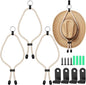 Sliner 4 Pcs Cowboy Hat Hangers Adjustable Cowboy Hat Mounts for Wall Including Nails and Hooks Western Decor Vintage Rope and Leather Design for Living Room Door Home Entryway Display