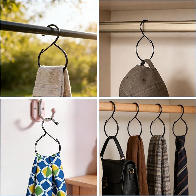 4pcs Belt Hanger, Stainless Steel Belt Organizer Waterproof Tie Hanger Closet Storage Accessory for Scarves Bags Hats Holds Multiple Items (Black)