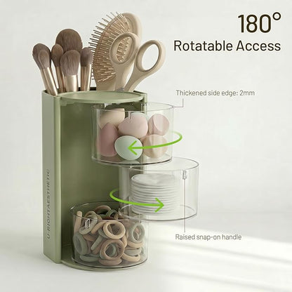 Hair Accessories Organizer with Hair Brush Holder, Rotatable Scrunchie Holder, Bathroom Vanity Makeup Brush holder for Necklaces, Earring, Bracelet, Ring, Hair Clip,Qtip, Makeup Brushes
