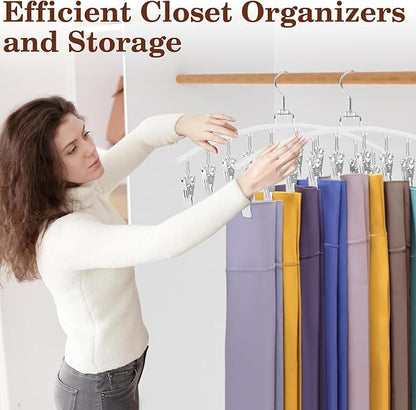 4 Pack Legging Organizer for Closet, Ginyoyo Metal Gym Clothes Organizer w/40 Clips Holds 40 Leggings, Hangers Space Saving, Closet Organizers and Storage, Room Organization Essentials, White