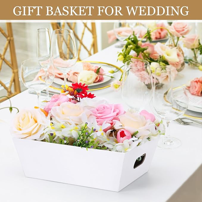 AFOROEOA 6PACK Baskets For Gifts Empty, 10x12”Thick White Gift Basket with 6 Bows 6 Bags Empty Gift Baskets for Christmas, Valentine’s Day, Easter, Birthdays, Valentine’s Day Wrapping Gift