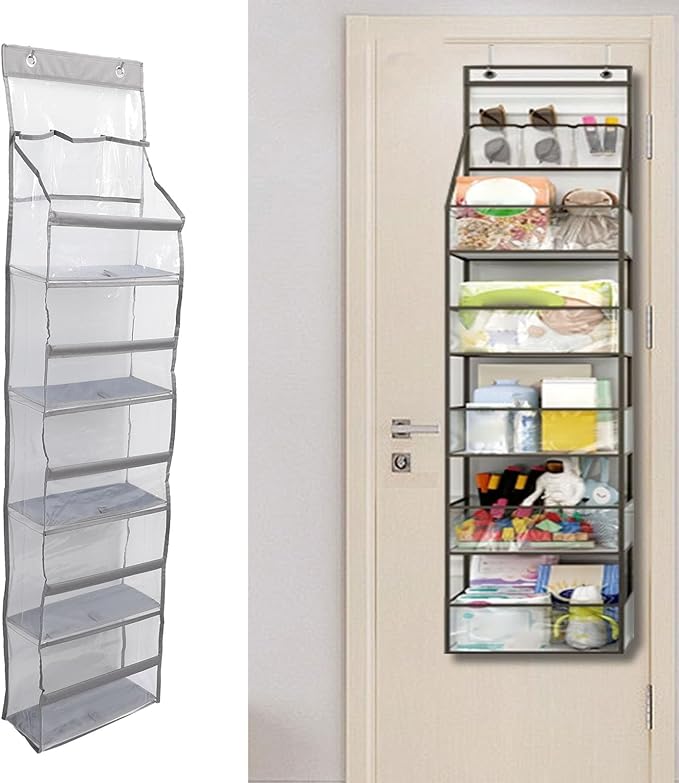 Multifuntional Over The Door Organizer 5 Layers 3 Large Capacity Pockets Anti Tilt Hanging Closet Door Organizer for Pantry Nursery Bathroom