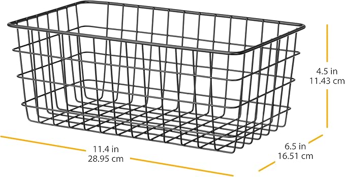 Whitmor 4 Pack Black Wire Storage Baskets for Office, Pantry, Kitchen Bins & Freezer Organizing