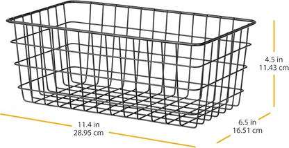 Whitmor 4 Pack Black Wire Storage Baskets for Office, Pantry, Kitchen Bins & Freezer Organizing