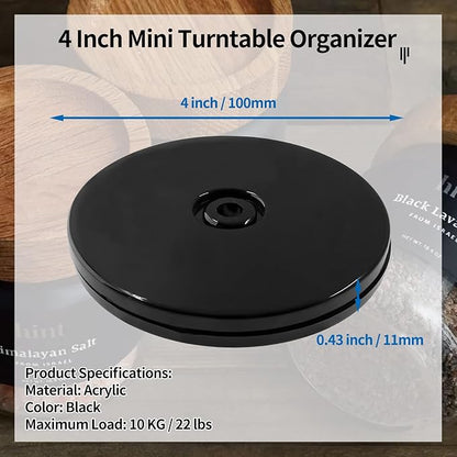 Bivethoi 2 Pack Mini Turntable Organizer, Black Rotating Tray, Acrylic Ball Bearing Plate for Kitchen, Spice Rack, TV, Laptop, Computer Monitor