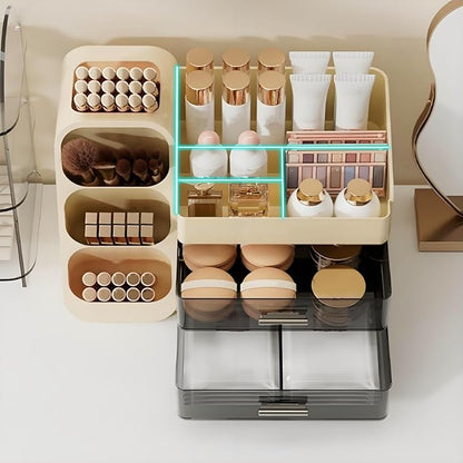Covzoe Large Makeup Organizer with Brush Holder, Spacious Cosmetics Display Case with Drawers for Vanity, Skin Care Storage Solution for Lipstick Beauty Essential Bathroom Countertop